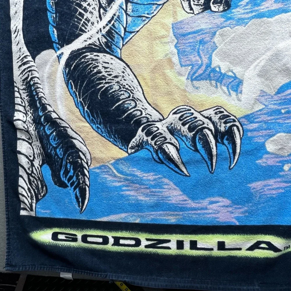 Vintage Godzilla Beach Towel 1998 Movie Zilla Blue‎ Black Graphic Print 28x53